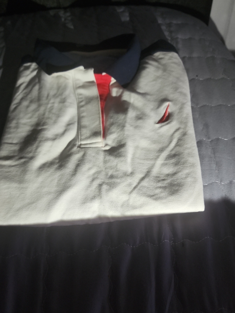 Nautica White Polo with Navy Collar and Red Trim Accent